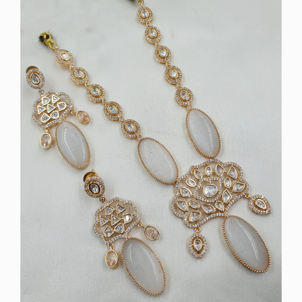 NAFJ Exclusive Kundan And Crystal Long Necklace Set  For Special Occassion