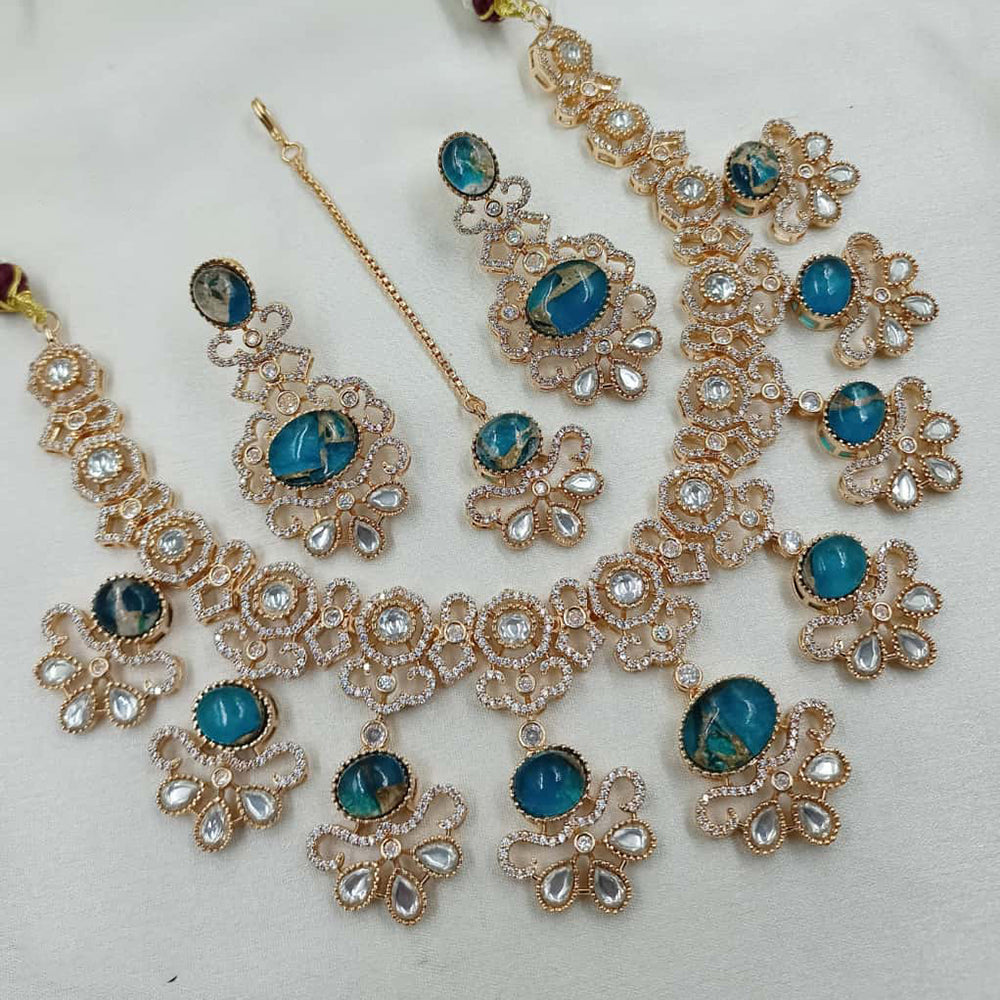 NAFJ Antique Gold Plated Kundan Necklace Set for Weddings and Special Occasions