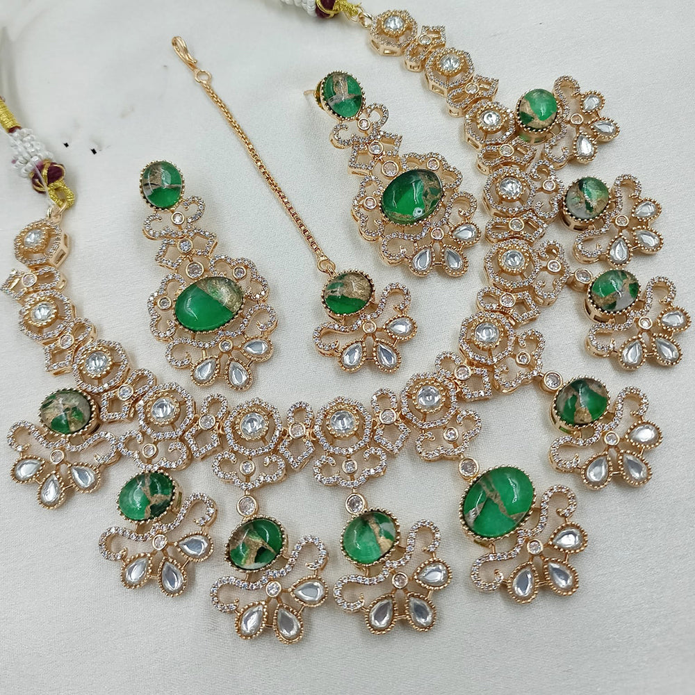 NAFJ Antique Gold Plated Kundan Necklace Set for Weddings and Special Occasions