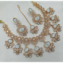 NAFJ Antique Gold Plated Kundan Necklace Set for Weddings and Special Occasions