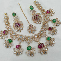 NAFJ Antique Gold Plated Kundan Necklace Set for Weddings and Special Occasions