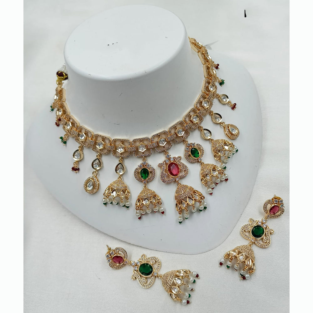 NAFJ Antique Gold Plated Kundan and Pearl Necklace Set for Weddings Occasions