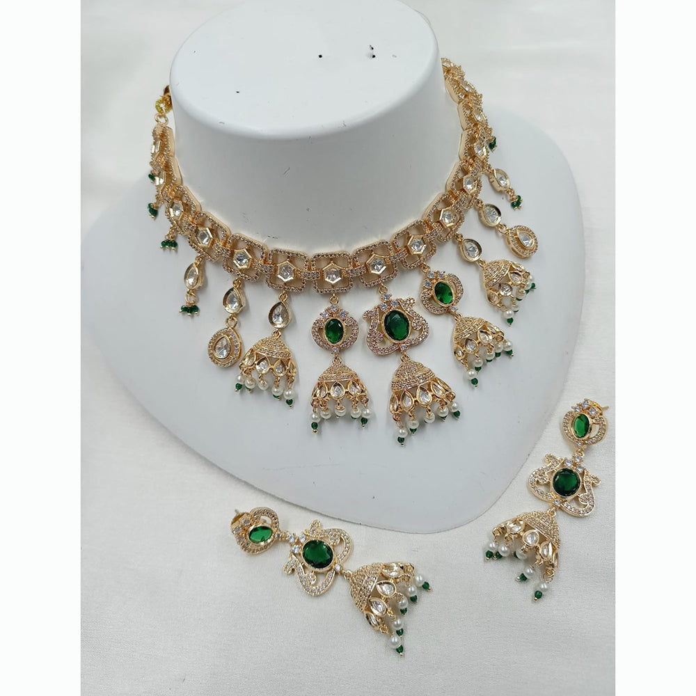 NAFJ Antique Gold Plated Kundan and Pearl Necklace Set for Weddings Occasions