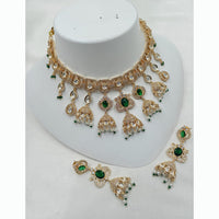NAFJ Antique Gold Plated Kundan and Pearl Necklace Set for Weddings Occasions
