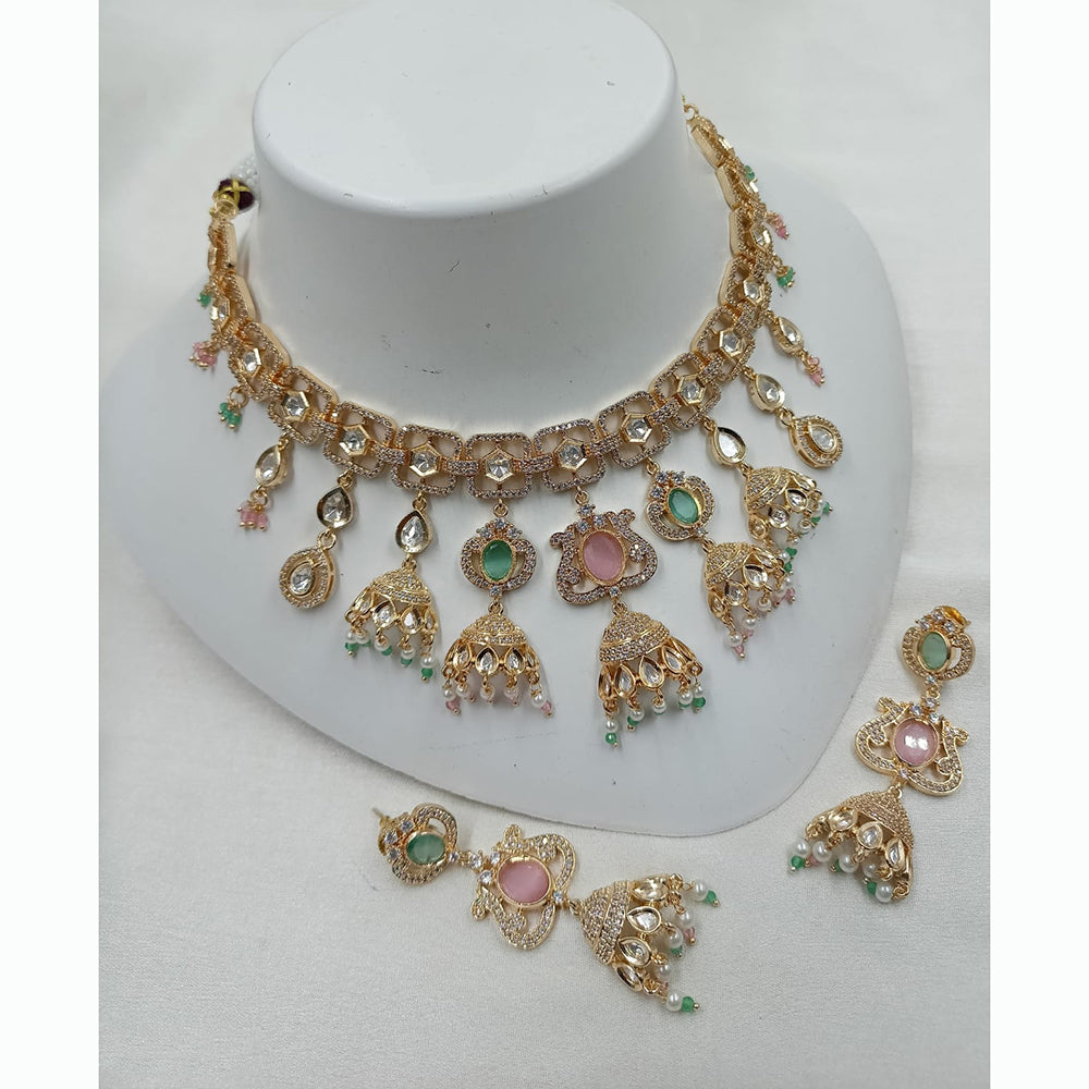 NAFJ Antique Gold Plated Kundan and Pearl Necklace Set for Weddings Occasions