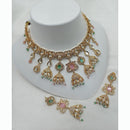NAFJ Antique Gold Plated Kundan and Pearl Necklace Set for Weddings Occasions