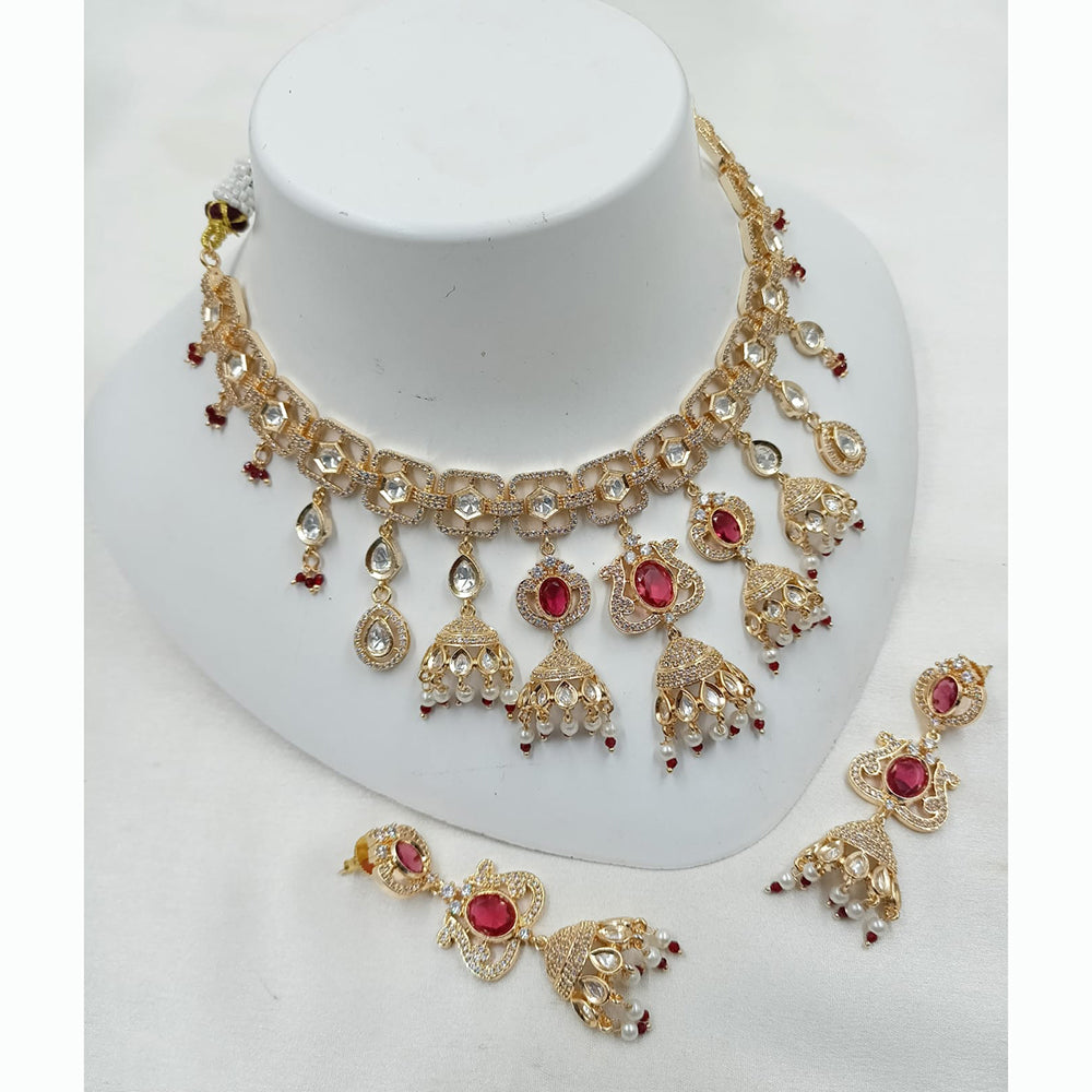 NAFJ Antique Gold Plated Kundan and Pearl Necklace Set for Weddings Occasions