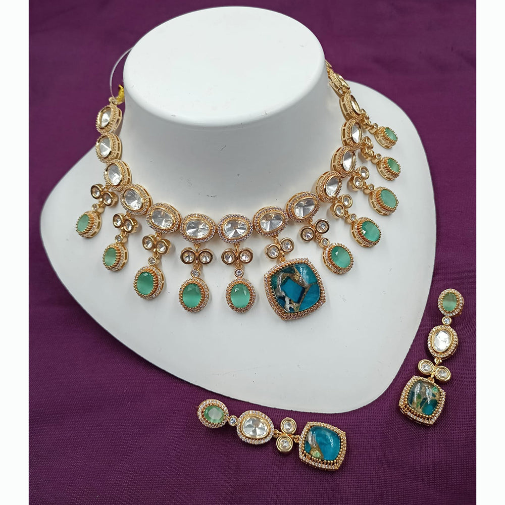 NAFJ Antique Gold Plated Kundan Necklace Set for Weddings and Special Occasions