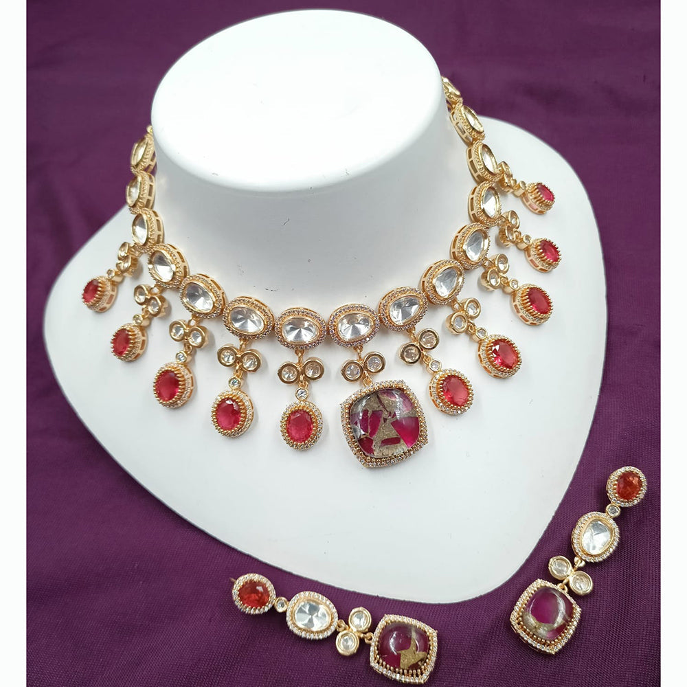NAFJ Antique Gold Plated Kundan Necklace Set for Weddings and Special Occasions