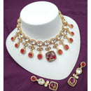 NAFJ Antique Gold Plated Kundan Necklace Set for Weddings and Special Occasions