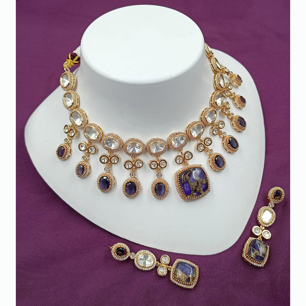 NAFJ Antique Gold Plated Kundan Necklace Set for Weddings and Special Occasions