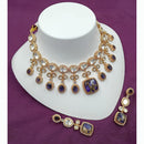 NAFJ Antique Gold Plated Kundan Necklace Set for Weddings and Special Occasions