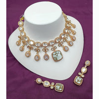 NAFJ Antique Gold Plated Kundan Necklace Set for Weddings and Special Occasions