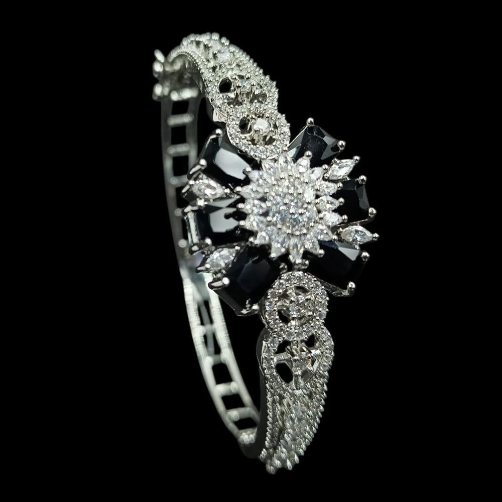 NAFJ Fashionable Rhodium Plated American Diamond Delicate Openable Bracelet