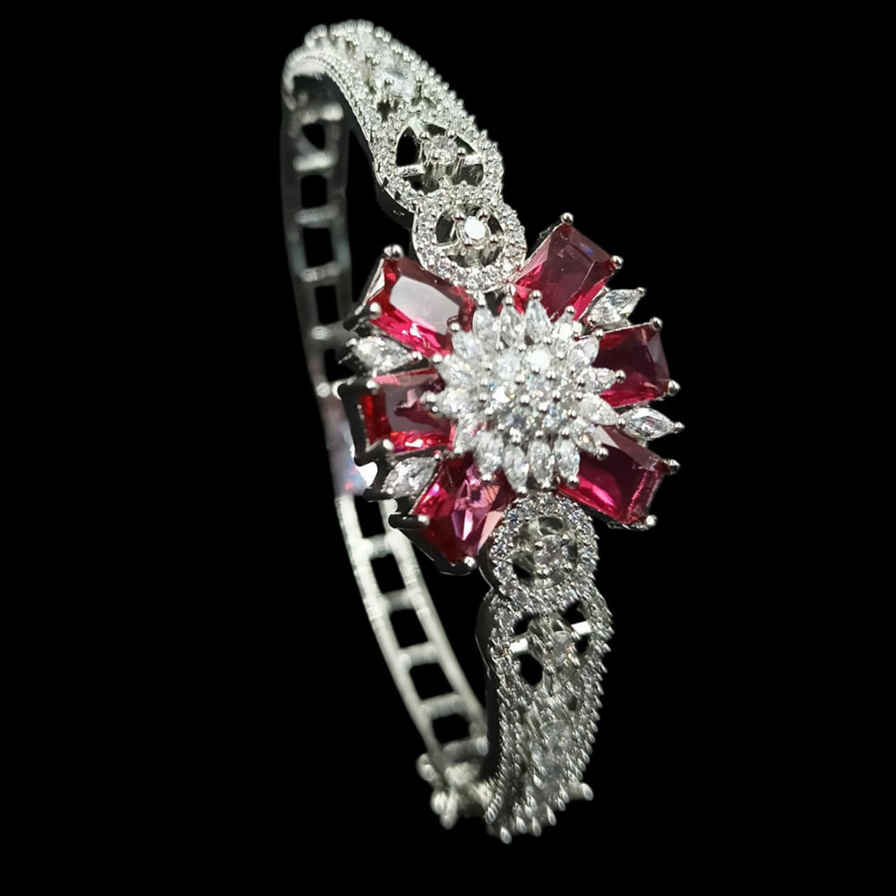 NAFJ Fashionable Rhodium Plated American Diamond Delicate Openable Bracelet