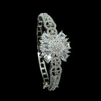 NAFJ Fashionable Rhodium Plated American Diamond Delicate Openable Bracelet