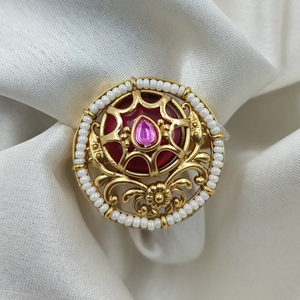 NAFJ Royal Pota Stone And Pearl Finger Ring Traditional Ethnic Jewelry for Women