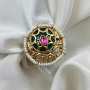 NAFJ Royal Pota Stone And Pearl Finger Ring Traditional Ethnic Jewelry for Women