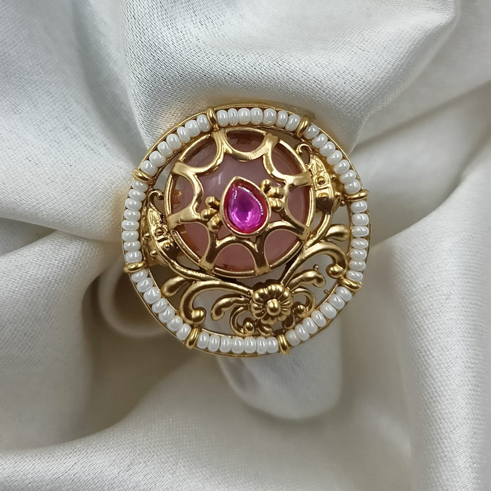 NAFJ Royal Pota Stone And Pearl Finger Ring Traditional Ethnic Jewelry for Women