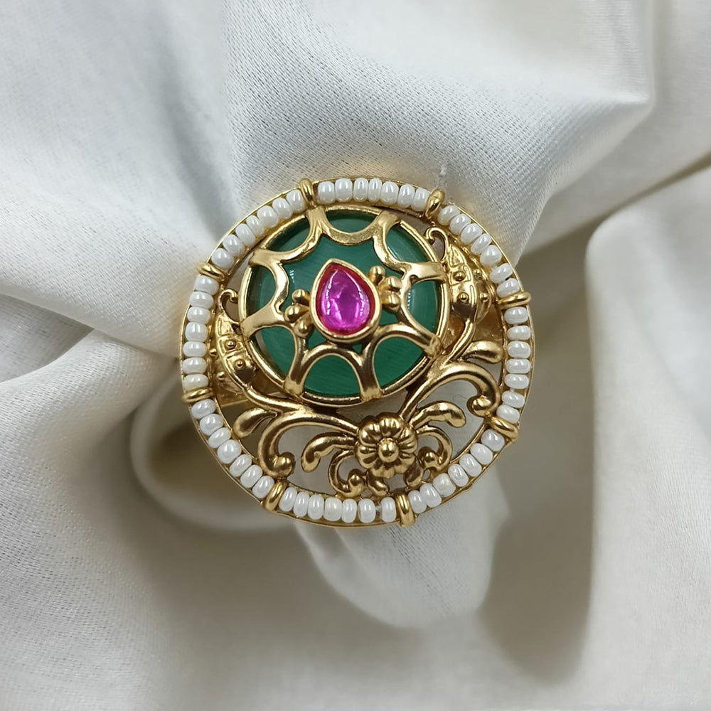 NAFJ Royal Pota Stone And Pearl Finger Ring Traditional Ethnic Jewelry for Women