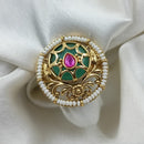 NAFJ Royal Pota Stone And Pearl Finger Ring Traditional Ethnic Jewelry for Women
