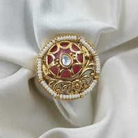 NAFJ Royal Pota Stone And Pearl Finger Ring Traditional Ethnic Jewelry for Women