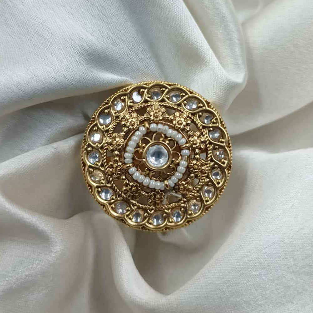 NAFJ Royal Pota Stone And Pearl Finger Ring Traditional Ethnic Jewelry for Women
