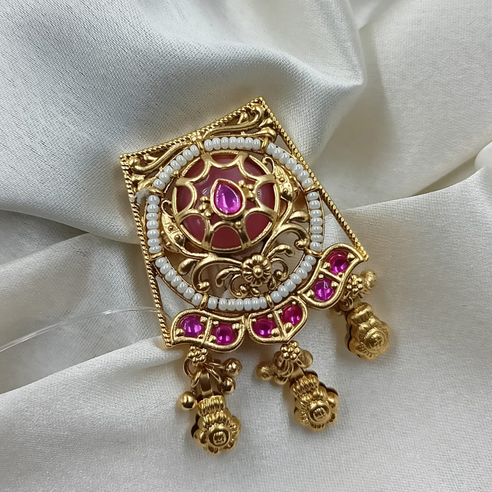 NAFJ Royal Pota Stone And Pearl Finger Ring Traditional Ethnic Jewelry for Women