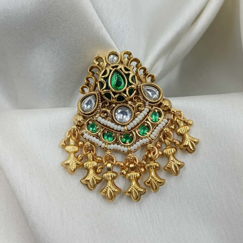 NAFJ Royal Pota Stone And Pearl Finger Ring Traditional Ethnic Jewelry for Women