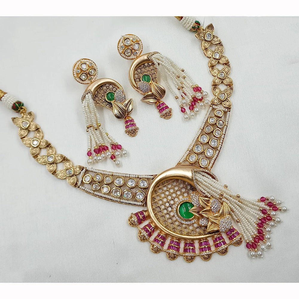 NAFJ Grand Heavy Polki Kundan And Pearl Necklace Set