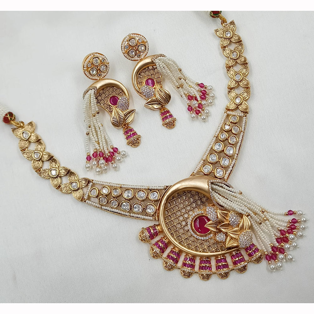 NAFJ Grand Heavy Polki Kundan And Pearl Necklace Set