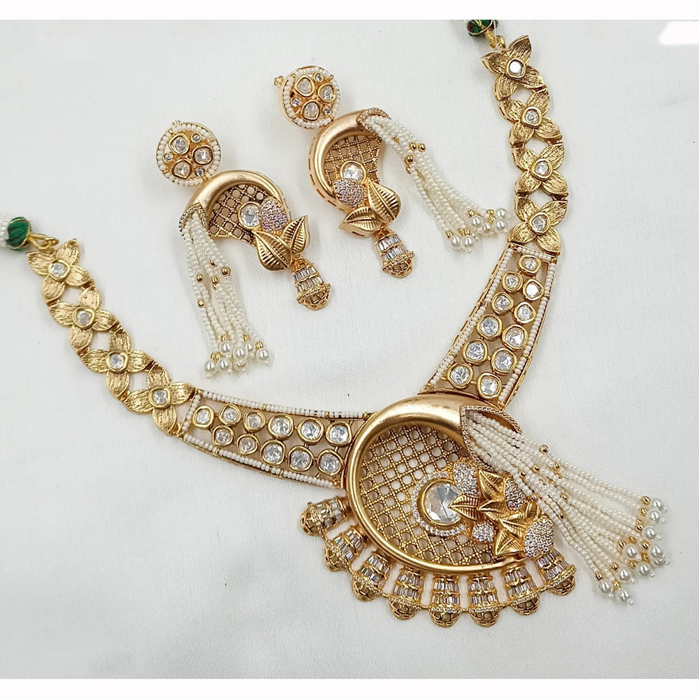 NAFJ Grand Heavy Polki Kundan And Pearl Necklace Set