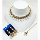 NAFJ Exquisite Kundan Stone Pearl And Beads Meenakari Choker Necklace Set