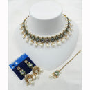 NAFJ Exquisite Kundan Stone Pearl And Beads Meenakari Choker Necklace Set