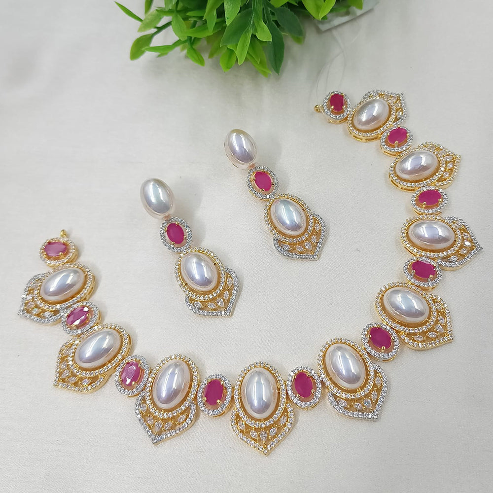 NAFJ Glamorous American Daimond And Pearl Statement Necklace Set