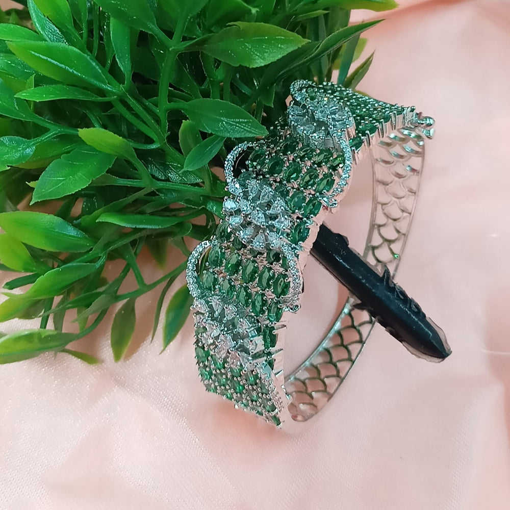 NAFJ Fashionable Rhodium Plated American Diamond Delicate Openable Bracelet