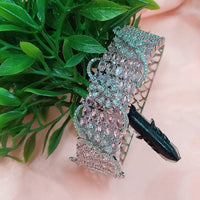 NAFJ Fashionable Rhodium Plated American Diamond Delicate Openable Bracelet