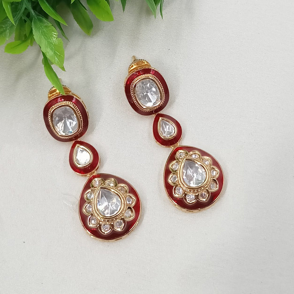 NAFJ Royal Look Polki Kundan Stone And Meenakari Dangler Earrings
