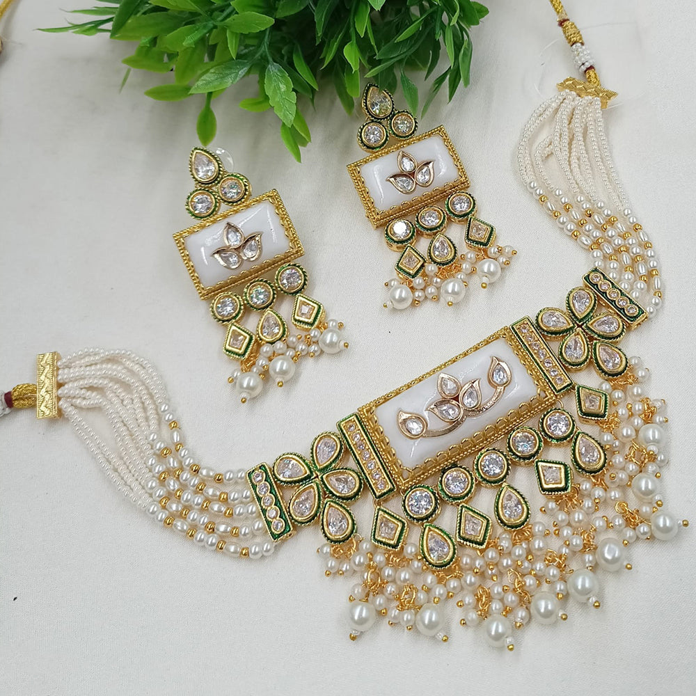 NAFJ Classic Pota Stone With Pearl Choker Necklace Set