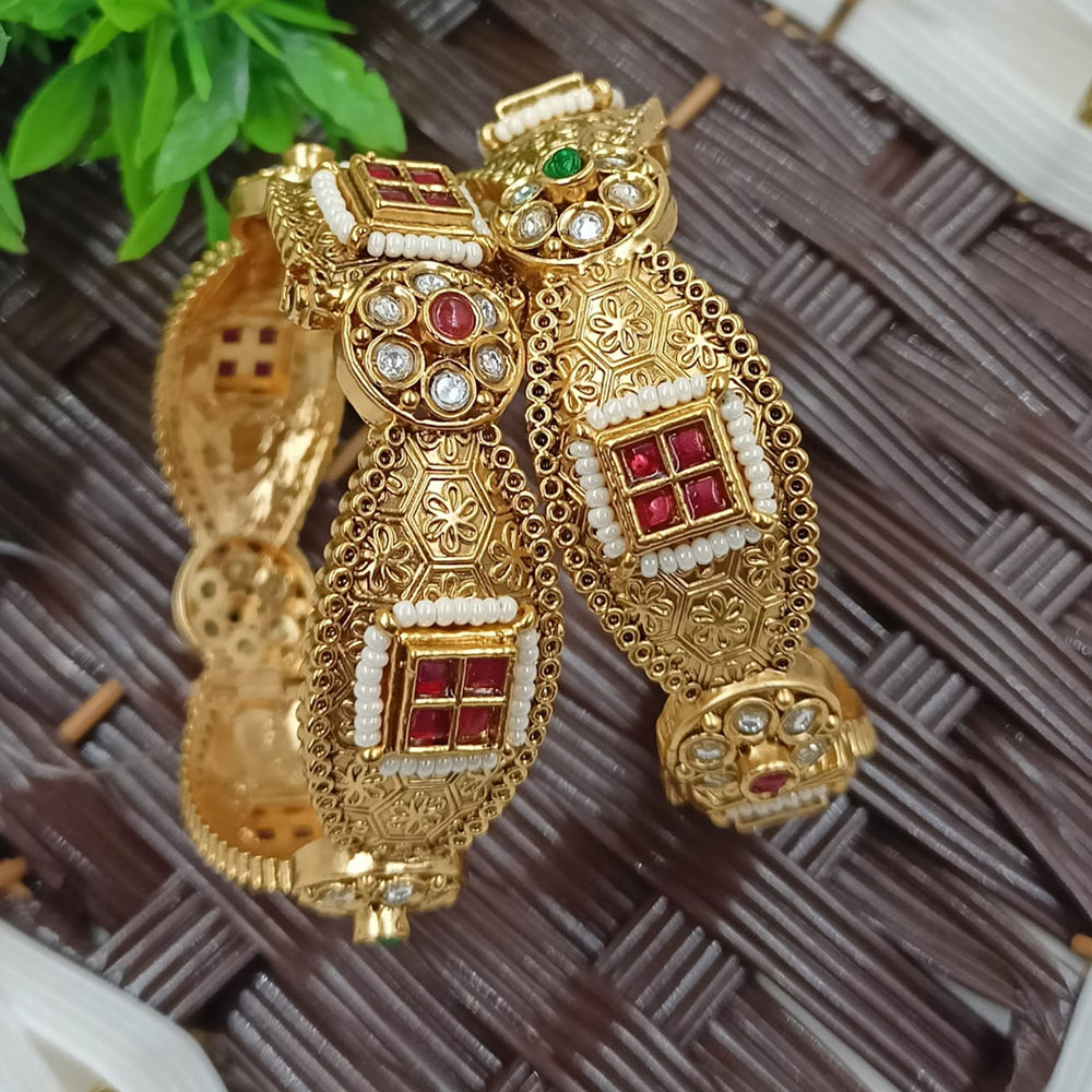 NAFJ Premium Pota Stone And Pearl Jewellery Bangles Set