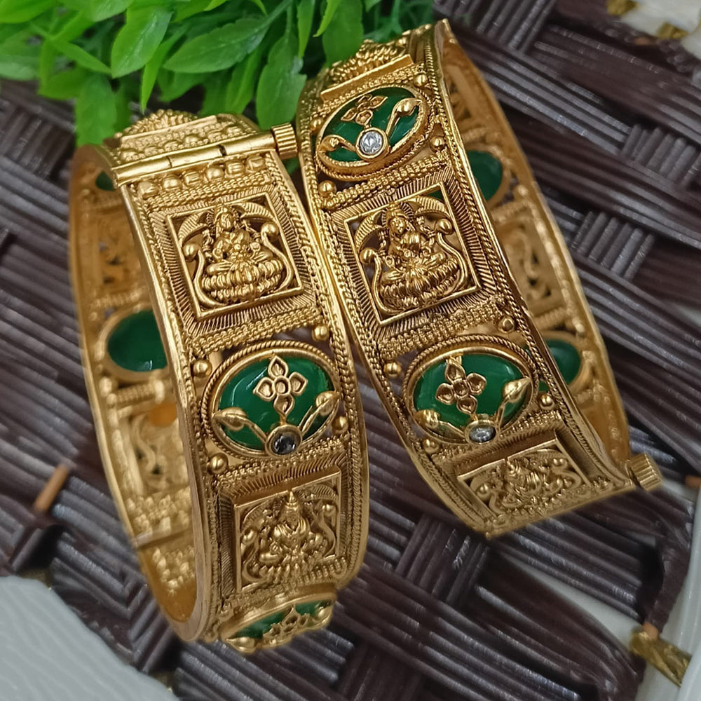 NAFJ Heritage Pota Stone And Temple Openable Bangles Set  