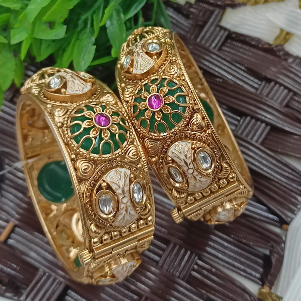 NAFJ Premium Pota Stone And Meenakari Openable Bangles Set