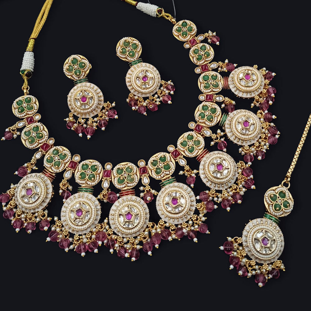 NAFJ Crystal Beads Pota Stone And Pearl Necklace Set