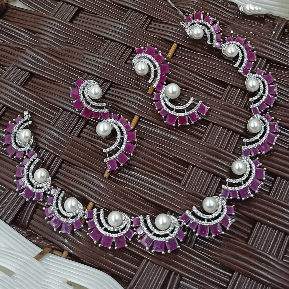 NAFJ Grand Crystal Stone And Pearl Necklace Set