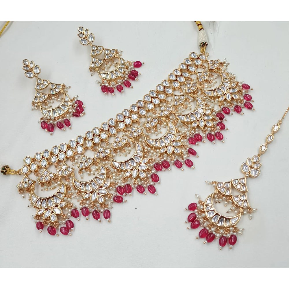 NAFJ Kundan Stone Pearl And Beads Designer Choker Necklace Set