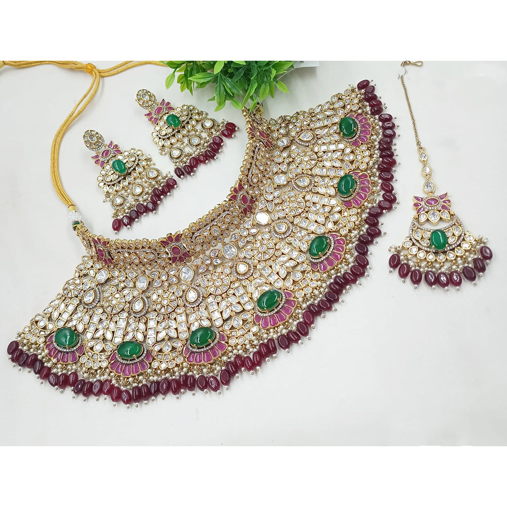 NAFJ Royal Heavy Polki Kundan Stone Pearl And Beaded Choker Necklace Set