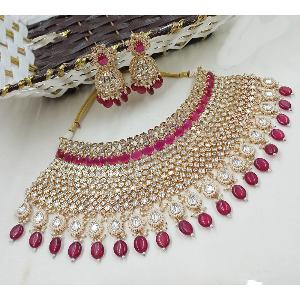 NAFJ Royal Heavy Polki Kundan Stone Pearl And Beaded Choker Necklace Set