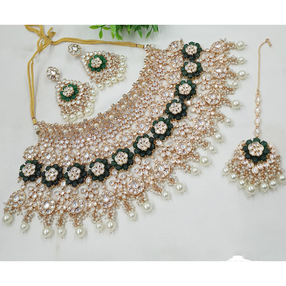 NAFJ Royal Heavy Polki Kundan Stone Pearl And Beaded Choker Necklace Set