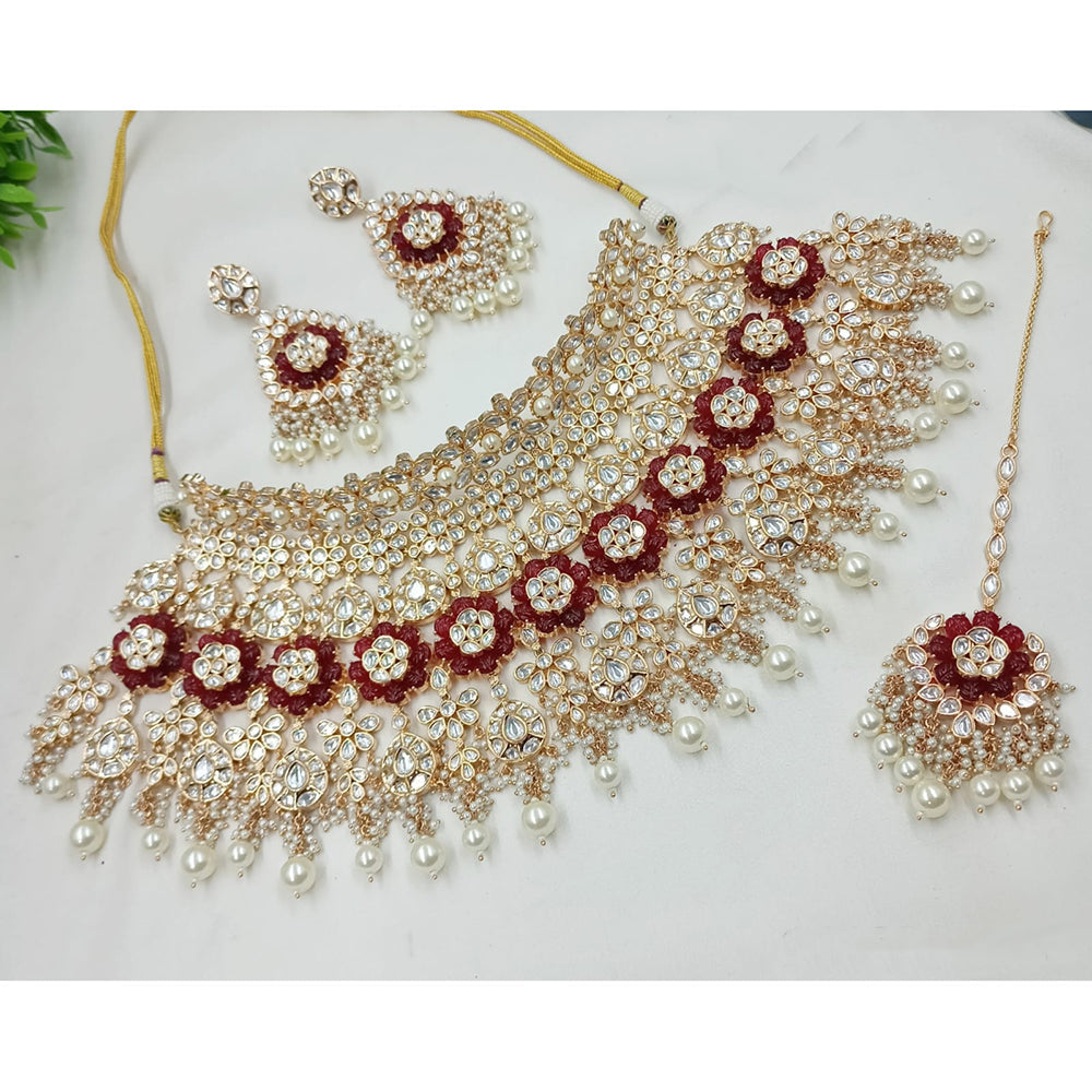 NAFJ Royal Heavy Polki Kundan Stone Pearl And Beaded Choker Necklace Set