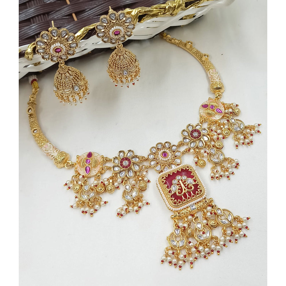 NAFJ Luxury Pota Stone And Pearl Fashion Meenakari Necklace Set